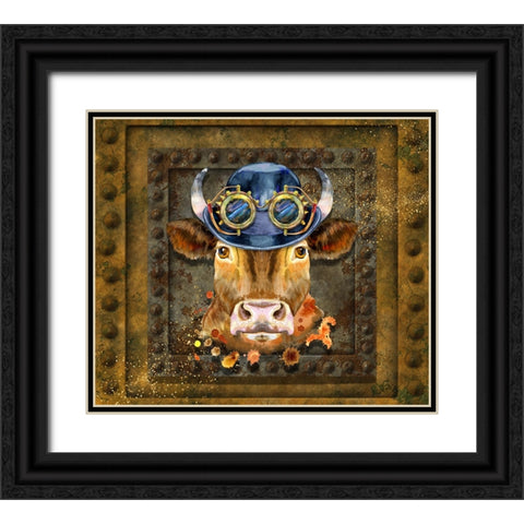 Steampunk Cow Black Ornate Wood Framed Art Print with Double Matting by Mitchell, Tina