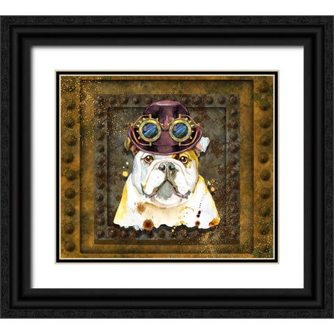 Steampunk Bulldog Black Ornate Wood Framed Art Print with Double Matting by Mitchell, Tina
