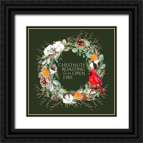 Christmas Chestnuts Roasting Wreath Black Ornate Wood Framed Art Print with Double Matting by Mitchell, Tina