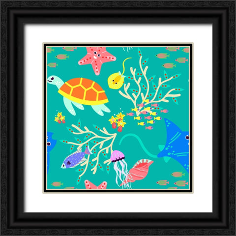 Underwater Sea Creatures Black Ornate Wood Framed Art Print with Double Matting by Mitchell, Tina
