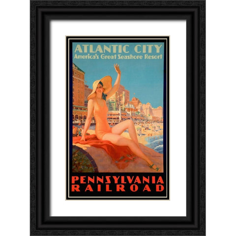 Atlantic City Bathing Pa Line Black Ornate Wood Framed Art Print with Double Matting by Vintage Apple Collection