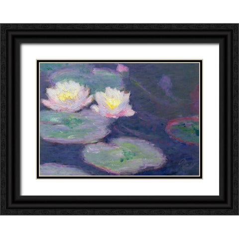 Monet-Crop Water Lilies Black Ornate Wood Framed Art Print with Double Matting by Vintage Apple Collection