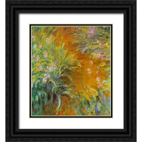 Monet-The Path through the Irises Black Ornate Wood Framed Art Print with Double Matting by Vintage Apple Collection