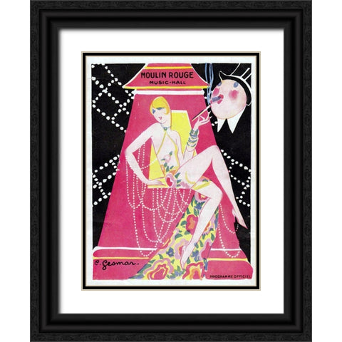 Moulin Rouge Music Hall Black Ornate Wood Framed Art Print with Double Matting by Vintage Apple Collection