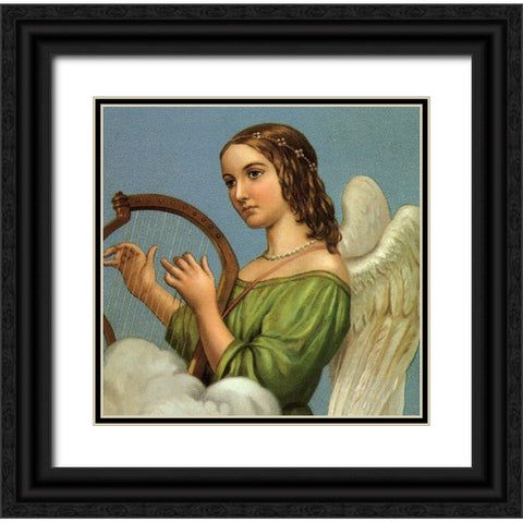 Angel With Harp Black Ornate Wood Framed Art Print with Double Matting by Vintage Apple Collection