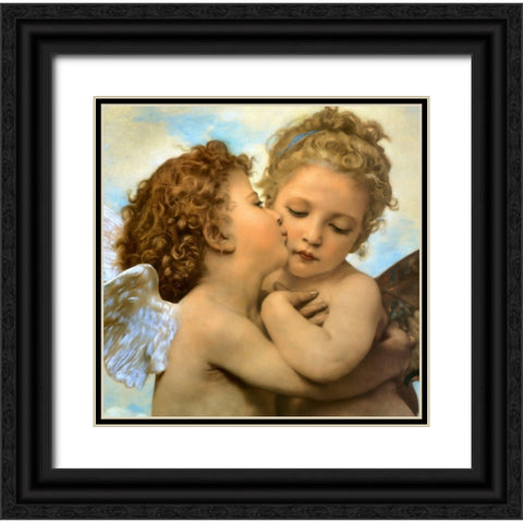 Bouguereau-Angels and cupids Black Ornate Wood Framed Art Print with Double Matting by Vintage Apple Collection