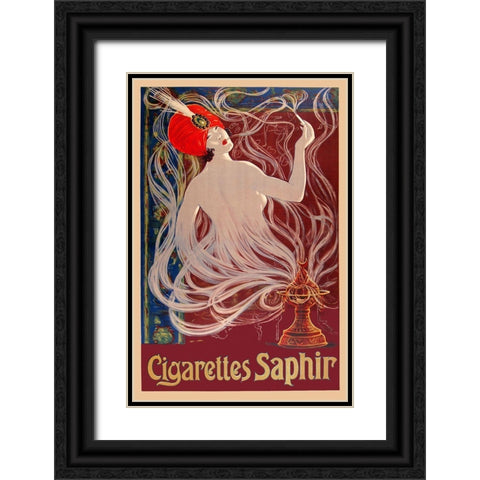 Cigarettes Saphir Black Ornate Wood Framed Art Print with Double Matting by Vintage Apple Collection