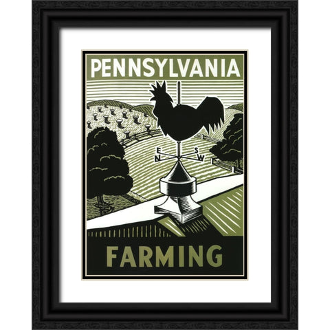 Pennsylvania Farming Weathervane Black Ornate Wood Framed Art Print with Double Matting by Vintage Apple Collection