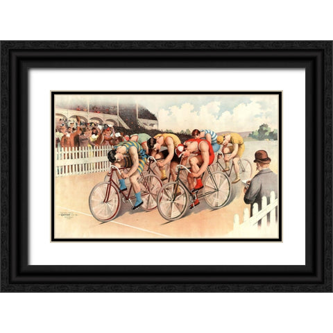 Bicycle Race Scene-1895 Black Ornate Wood Framed Art Print with Double Matting by Vintage Apple Collection