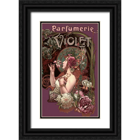 Parfumerie Violet Black Ornate Wood Framed Art Print with Double Matting by Vintage Apple Collection