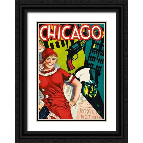 Chicago Red Dress Black Ornate Wood Framed Art Print with Double Matting by Vintage Apple Collection