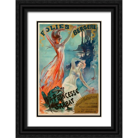 Folies Bergere Pal Black Ornate Wood Framed Art Print with Double Matting by Vintage Apple Collection