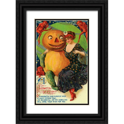 Halloween Red Head Band.tif Black Ornate Wood Framed Art Print with Double Matting by Vintage Apple Collection