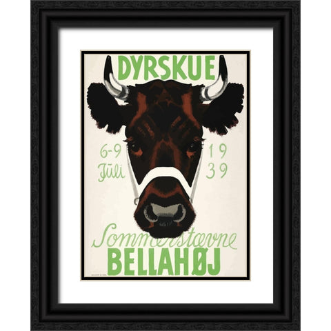 Dyrskue Danish Cow Black Ornate Wood Framed Art Print with Double Matting by Vintage Apple Collection