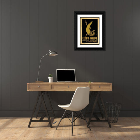 Fernet Branca Black Ornate Wood Framed Art Print with Double Matting by Vintage Apple Collection