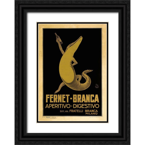 Fernet Branca Black Ornate Wood Framed Art Print with Double Matting by Vintage Apple Collection