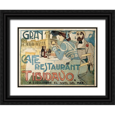 Grand Cafe Black Ornate Wood Framed Art Print with Double Matting by Vintage Apple Collection