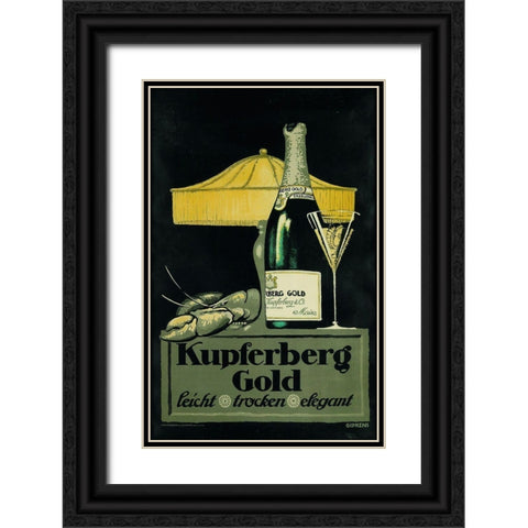 Champagne Lobster Black Ornate Wood Framed Art Print with Double Matting by Vintage Apple Collection