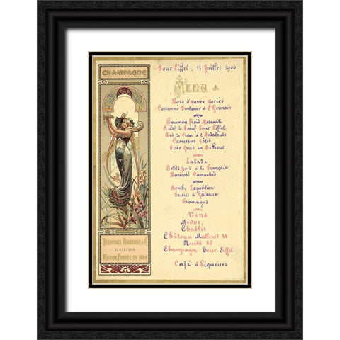 Paris Nouveau Menu Black Ornate Wood Framed Art Print with Double Matting by Vintage Apple Collection