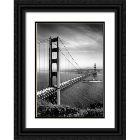 San Francisco Bridge Black Ornate Wood Framed Art Print with Double Matting by Vintage Apple Collection