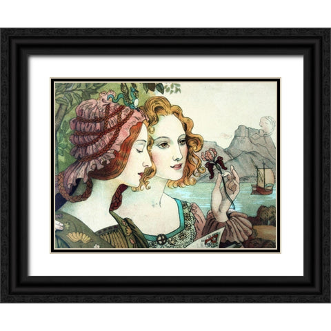 Vintage Art Nouveau Women Black Ornate Wood Framed Art Print with Double Matting by Vintage Apple Collection