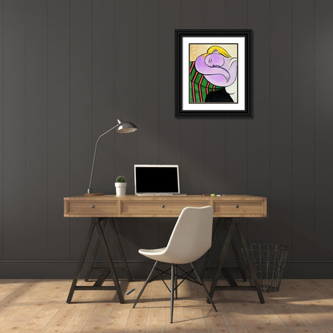 Picasso Woman with Yellow Hair Black Ornate Wood Framed Art Print with Double Matting by Vintage Apple Collection