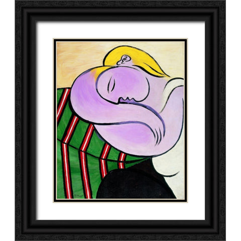 Picasso Woman with Yellow Hair Black Ornate Wood Framed Art Print with Double Matting by Vintage Apple Collection