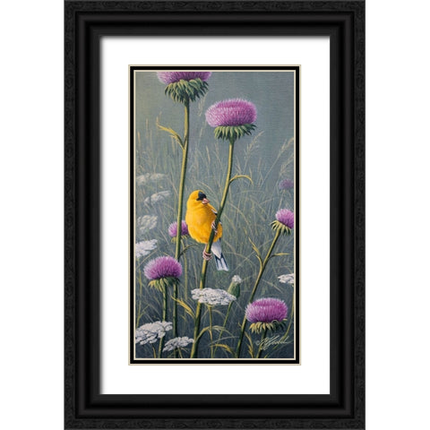 Goldfinch Black Ornate Wood Framed Art Print with Double Matting by Goebel, Wilhelm