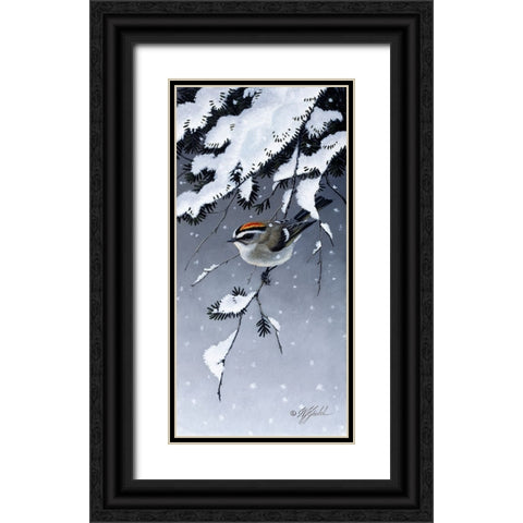 Winter Sprite - Golden Crown Kinglet Black Ornate Wood Framed Art Print with Double Matting by Goebel, Wilhelm