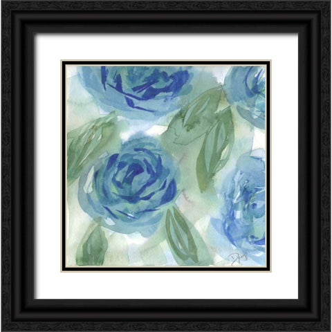 Blue Green Roses I Black Ornate Wood Framed Art Print with Double Matting by Dyer, Beverly