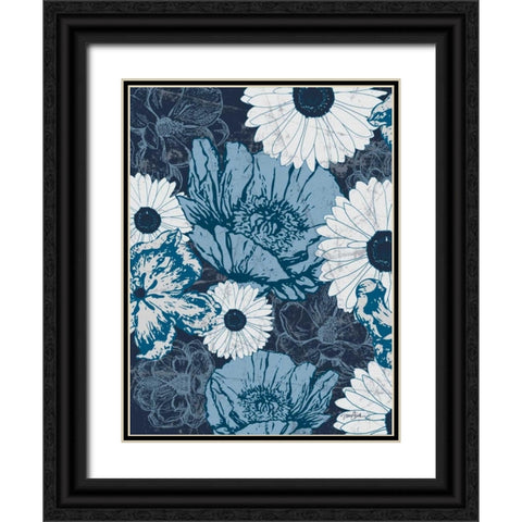 Floral Toile 3 Black Ornate Wood Framed Art Print with Double Matting by Stimson, Diane