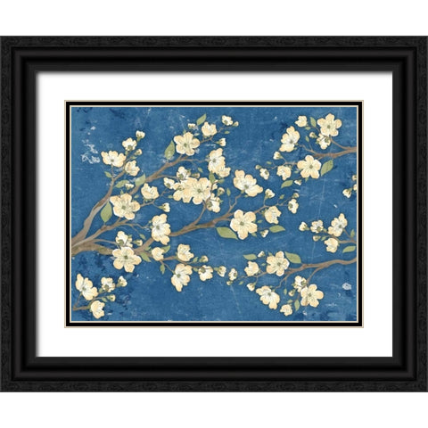 Cherry Blossoms Blue Black Ornate Wood Framed Art Print with Double Matting by Stimson, Diane