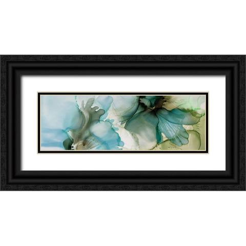 Sage And Teal Florals 1 Black Ornate Wood Framed Art Print with Double Matting by Debs, Emma Catherine
