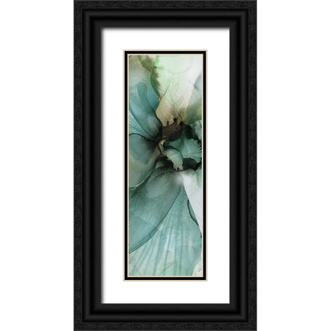 Sage And Teal Florals 2 Black Ornate Wood Framed Art Print with Double Matting by Debs, Emma Catherine
