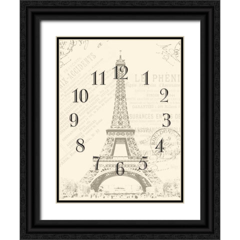 Paris clock Black Ornate Wood Framed Art Print with Double Matting by Grey, Jace