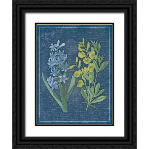 Blue Print Floral Mate Black Ornate Wood Framed Art Print with Double Matting by Grey, Jace