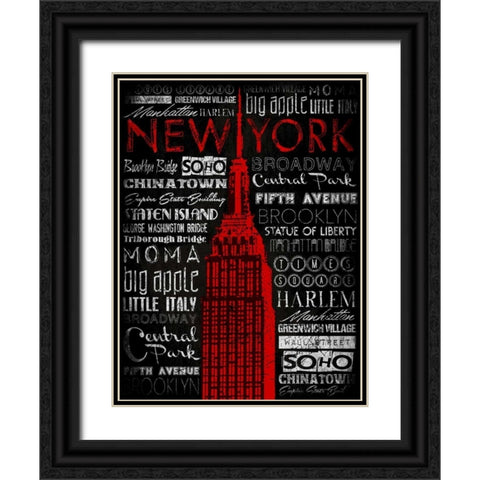 NY Type RED Black Ornate Wood Framed Art Print with Double Matting by Grey, Jace