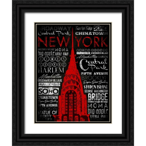 NY Type 2 RED Black Ornate Wood Framed Art Print with Double Matting by Grey, Jace