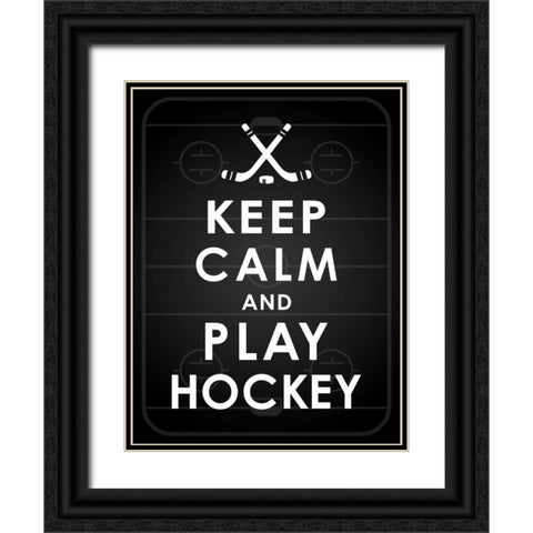 Keep calm hockey Black Ornate Wood Framed Art Print with Double Matting by Grey, Jace