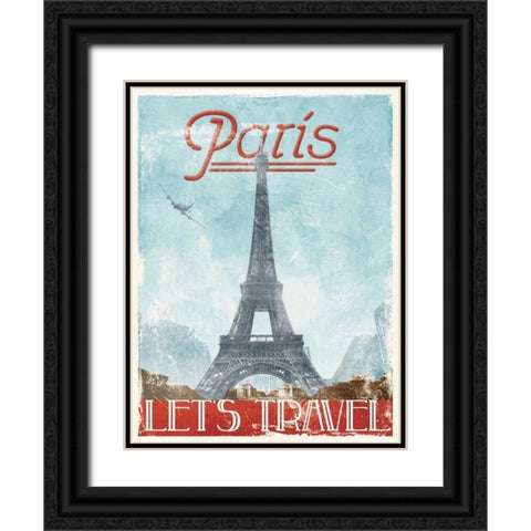 Lets Travel To Paris Black Ornate Wood Framed Art Print with Double Matting by Grey, Jace