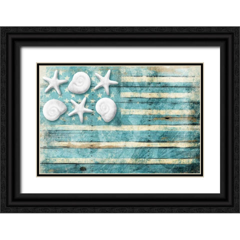 Coastal American Flag Black Ornate Wood Framed Art Print with Double Matting by Grey, Jace