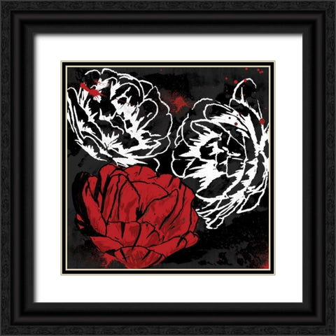 Red Florals Black Ornate Wood Framed Art Print with Double Matting by Grey, Jace