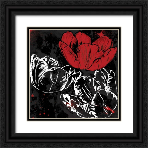 Red Florals Mate Black Ornate Wood Framed Art Print with Double Matting by Grey, Jace