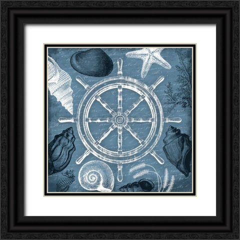 Steering wheel nautical Black Ornate Wood Framed Art Print with Double Matting by Grey, Jace
