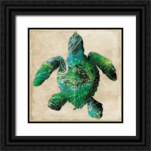 Map turtle Black Ornate Wood Framed Art Print with Double Matting by Grey, Jace