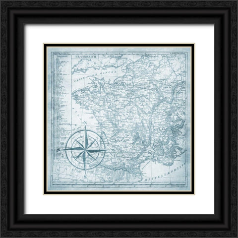 Full sea Bue map Black Ornate Wood Framed Art Print with Double Matting by Grey, Jace