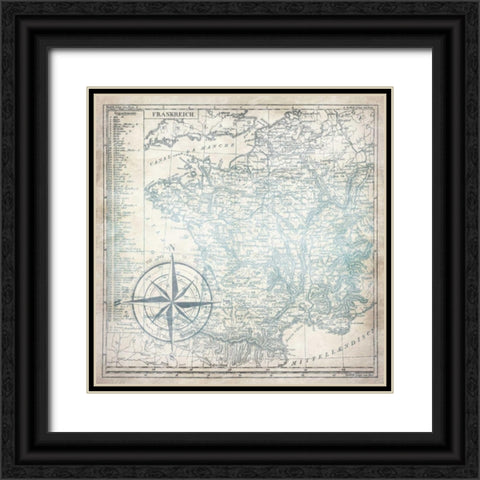 Sea blue map Black Ornate Wood Framed Art Print with Double Matting by Grey, Jace