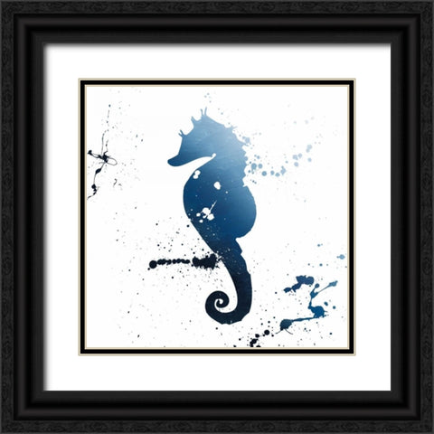 Seahorse Splatter Indigo Black Ornate Wood Framed Art Print with Double Matting by Grey, Jace