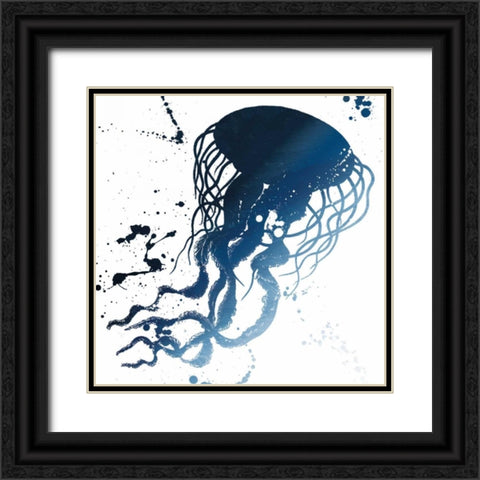 Jellyfish Splatter Indigo Black Ornate Wood Framed Art Print with Double Matting by Grey, Jace