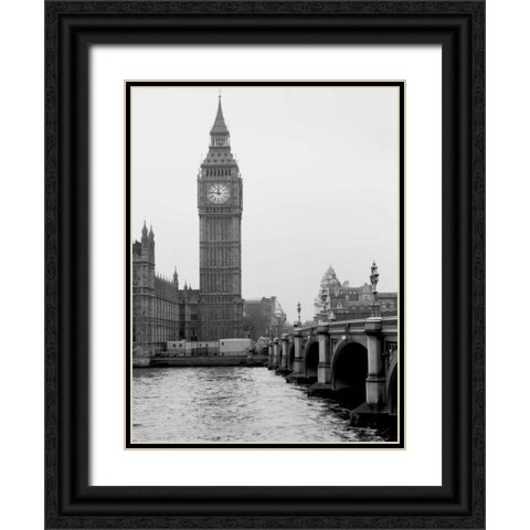 London Big Ben Black Ornate Wood Framed Art Print with Double Matting by Grey, Jace
